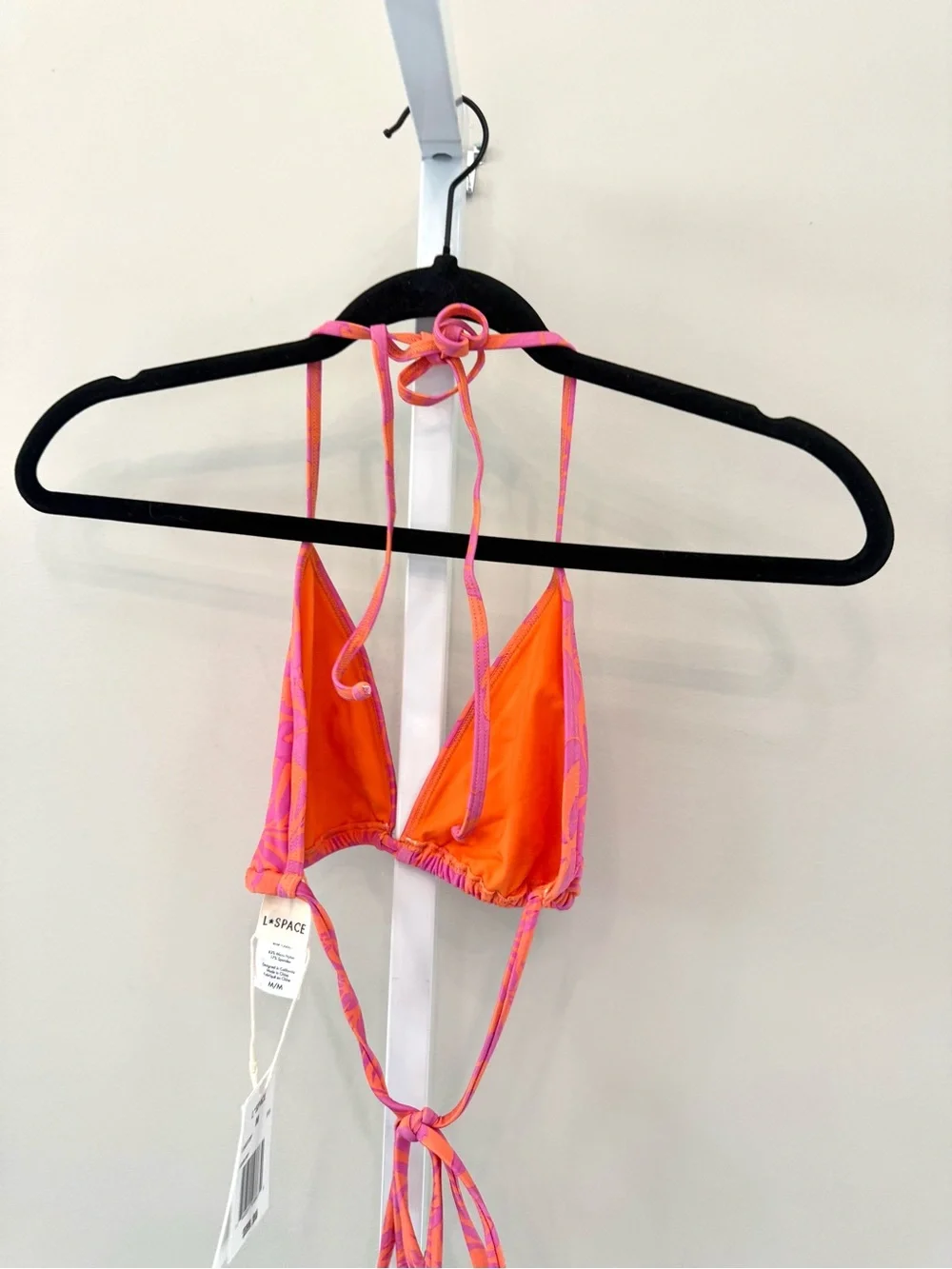 L*Space Aspen Bikini Top Pink Orange Floral Print Triangle Size M